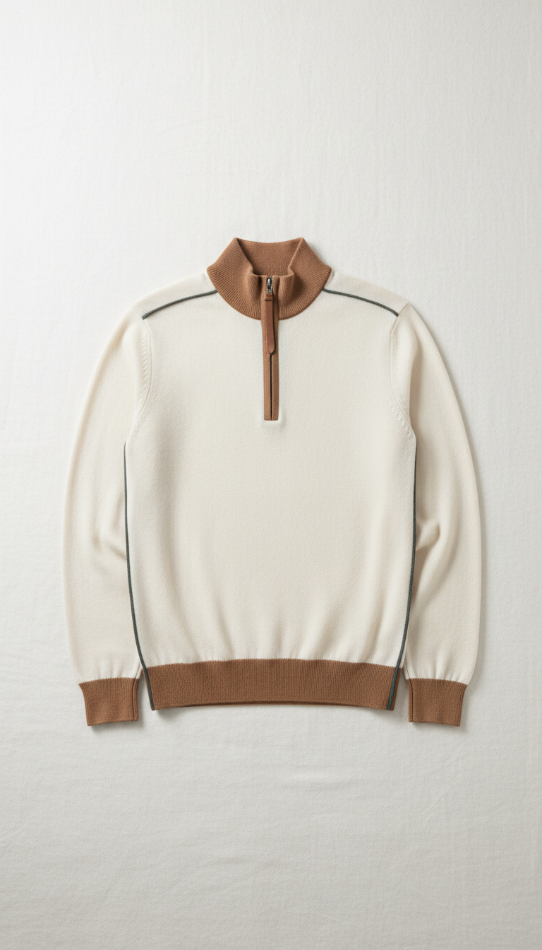 Cashmere quarter-zip sweater in heathered grey